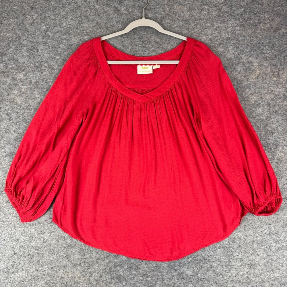 Maeve Anthropologie Boswell Peasant Blouse Viscose Red Womens 8